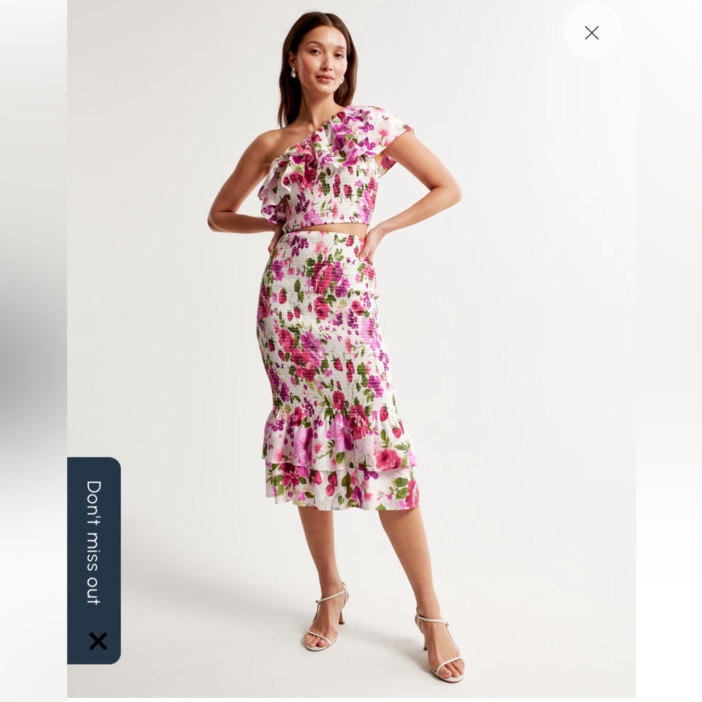 Abercrombie NWT Floral Smocked Skirt and One Shoulder Top SET $160 Med/Large